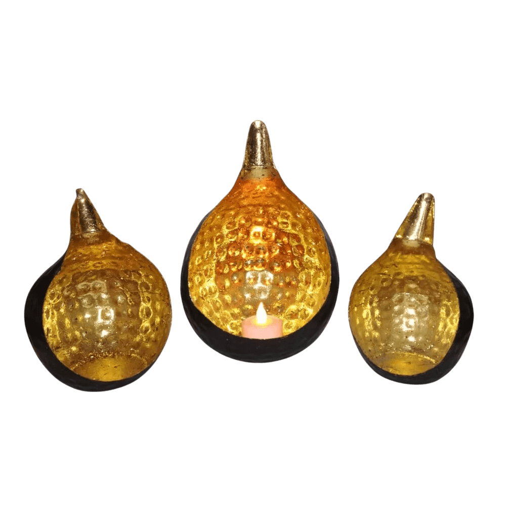 IRON T-LIGHT HOLDER (BLACK & GOLD) SET OF 3